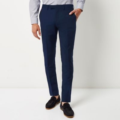 Bright blue slim fit suit trousers